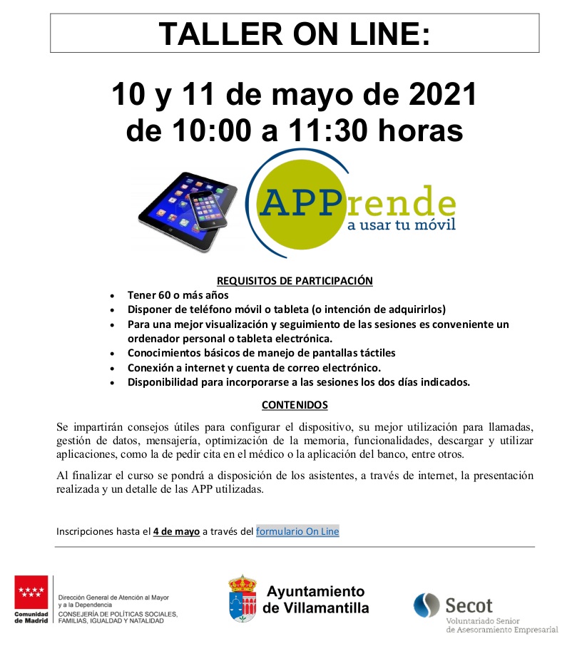 APPRENDE A USAR TU MÓVIL ONLINE 10 y 11 mayo 1