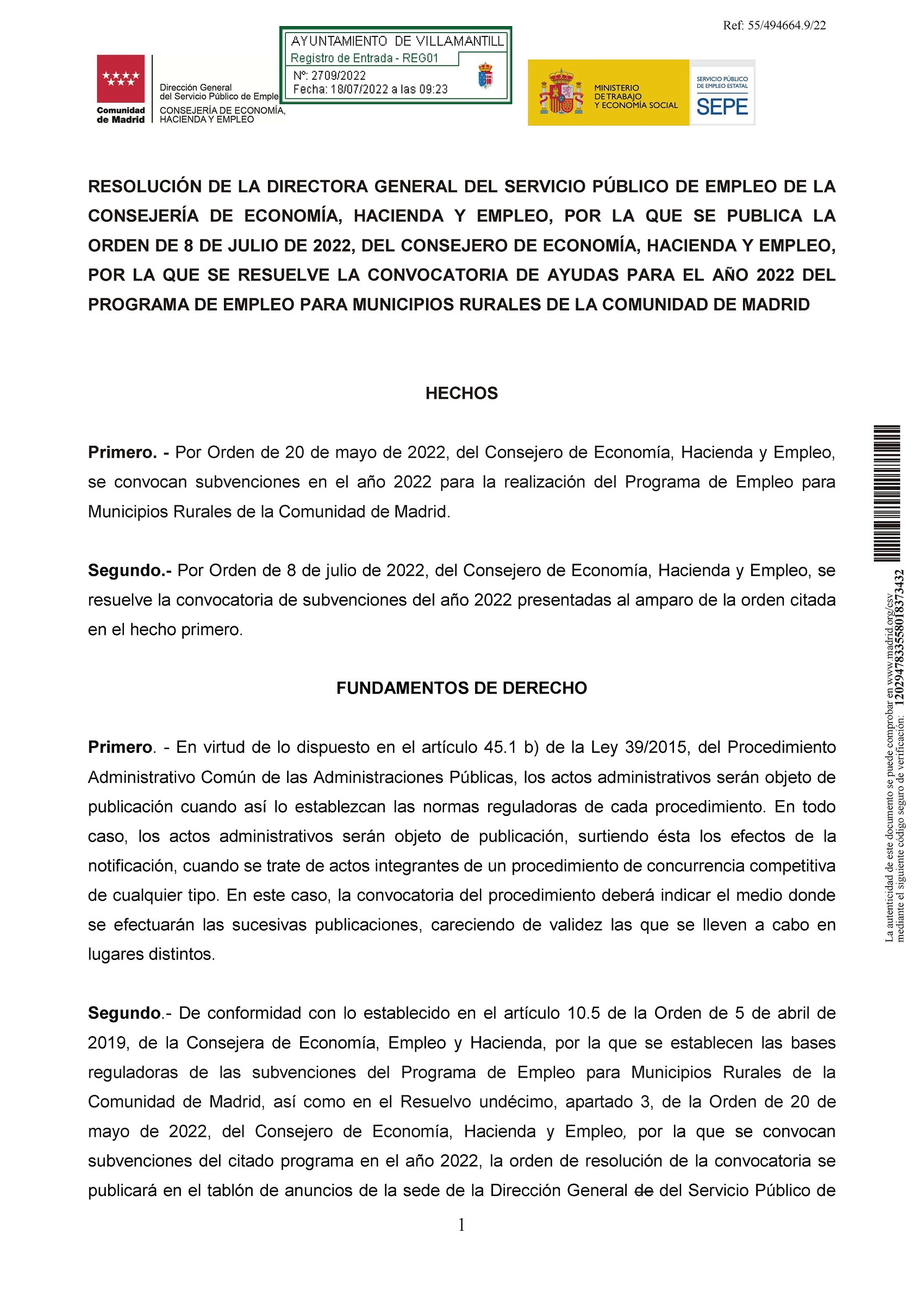 R.E.Nº. 2709 2022 DIRECTORA GENERAL EMPLEO Página 1