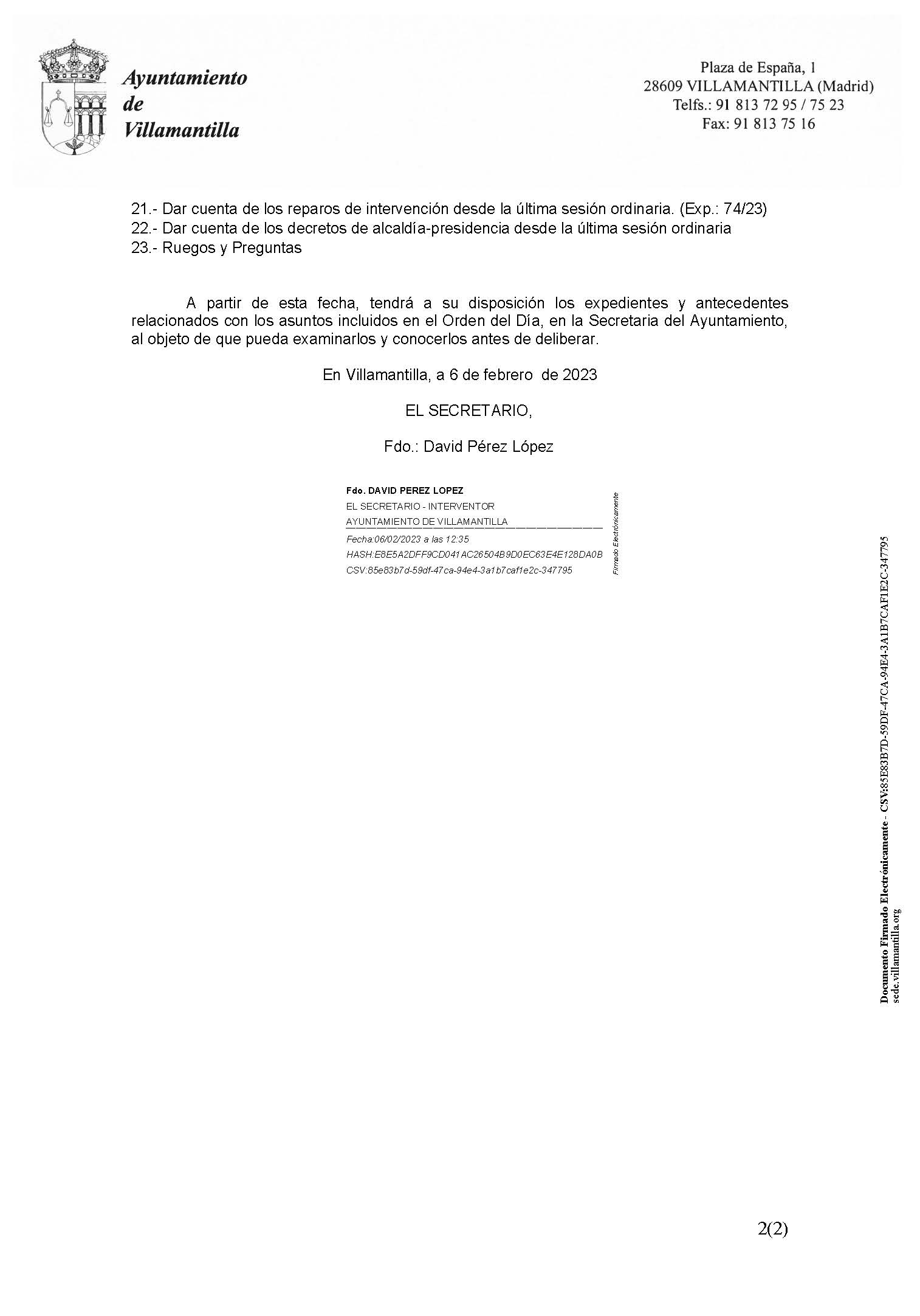 FIRMA ELECTRÓNICA 1. NOTIFICACION CONCEJAL ORDEN DEL DIA Página 2