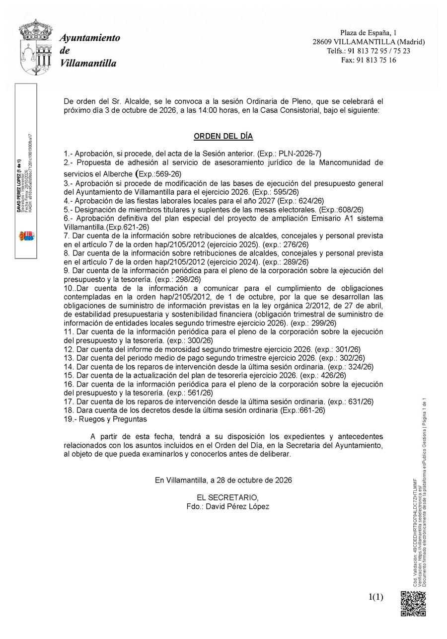 CONVOCATORIA PLENO 30 OCT 26