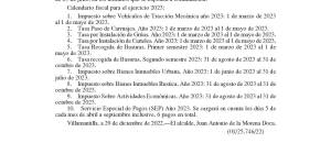Calendario fiscal ejercicio 2023