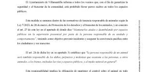 Nota informativa: "Prohibición de llevar perros sueltos"