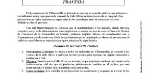 Proceso de consulta pública para informar sobre la propuesta de convertir la Calle Olivar en travesía