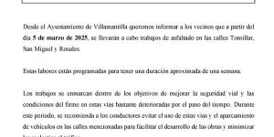 Nota informativa: Trabajos de asfaltado en las calles Tomillar, San Miguel y Rosales
