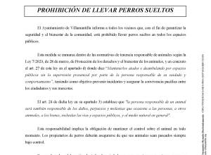 Nota informativa: "Prohibición de llevar perros sueltos"